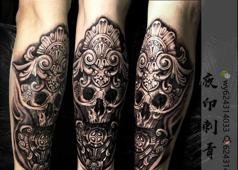 骷髅系列纹身图片_手臂欧美成品鬼神纹身图案