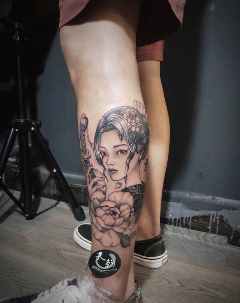 小腿纹身纹身图片_脚部纹身图案