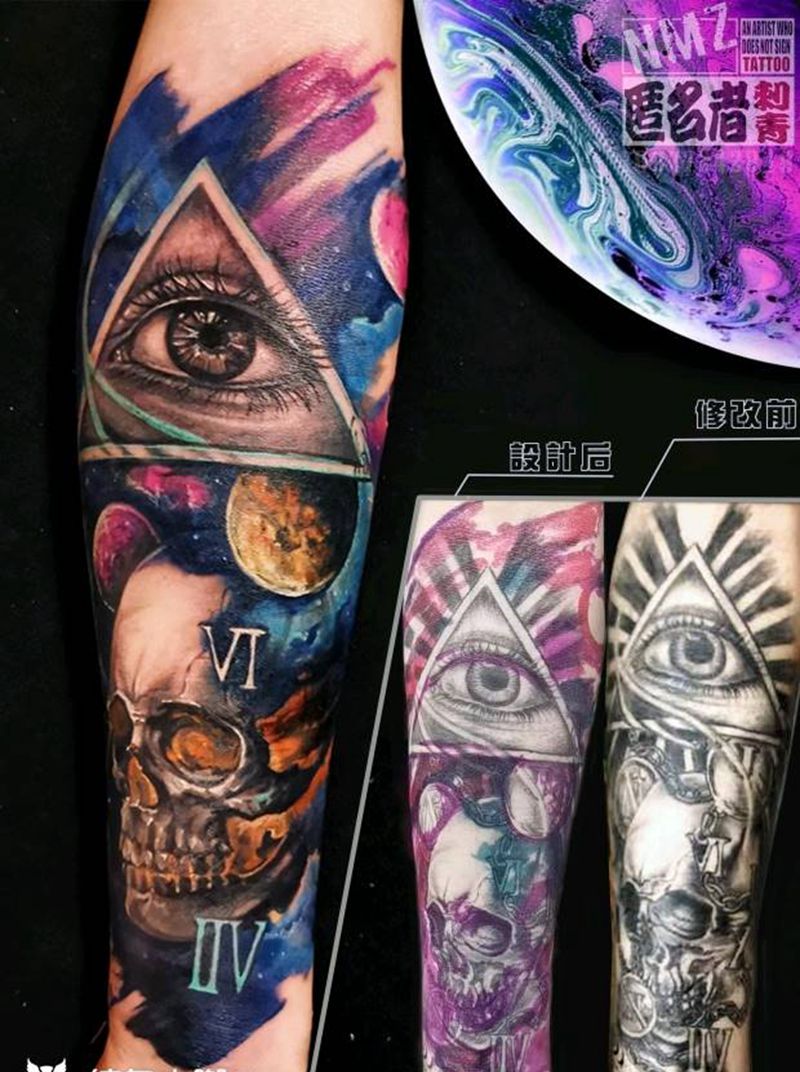 即兴 终极遮盖作品纹身图片_手臂欧美写实遮盖花臂宇宙纹身图案