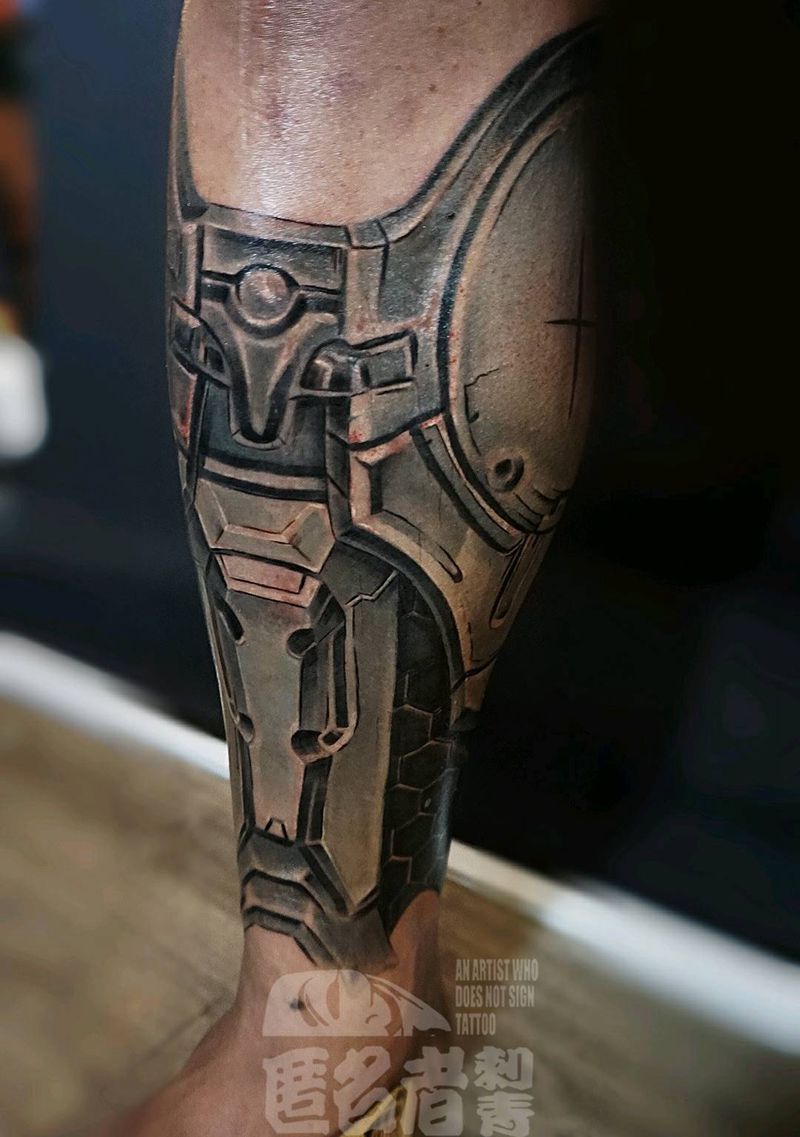机甲  小腿   匿名者刺青纹身图片_腿部欧美写实机械机甲纹身图案