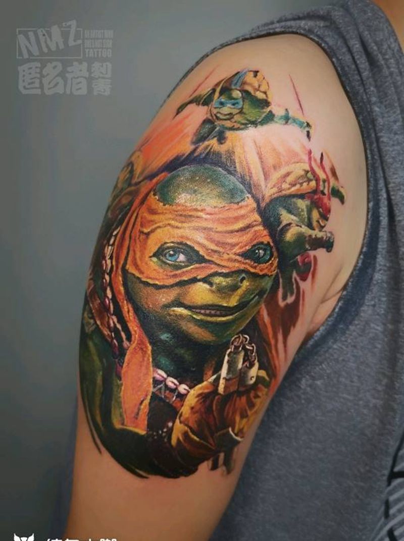 忍者神龟纹身图片_手臂肩部欧美写实忍者神龟纹身图案