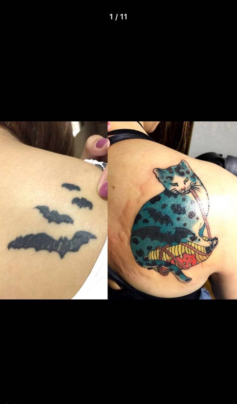 遮盖旧纹身纹身图片_成品肩部遮盖动物清新习俗纹身图案