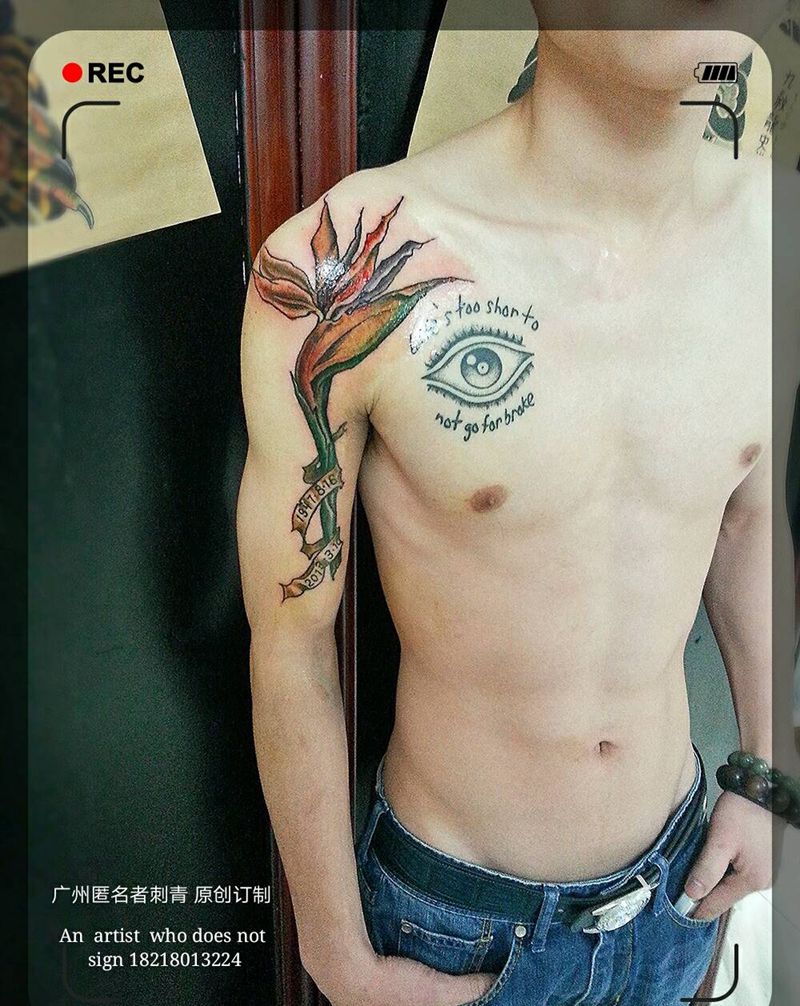 school  天堂鸟纹身图片_胸部手臂欧美植物广州成品纹身图案