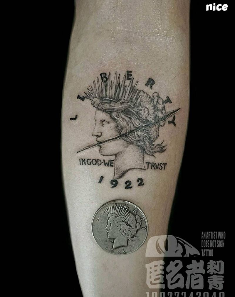 硬币  小丑纹身图片_手臂欧美肖像写实人物静物原创小丑硬币成品纹身图案