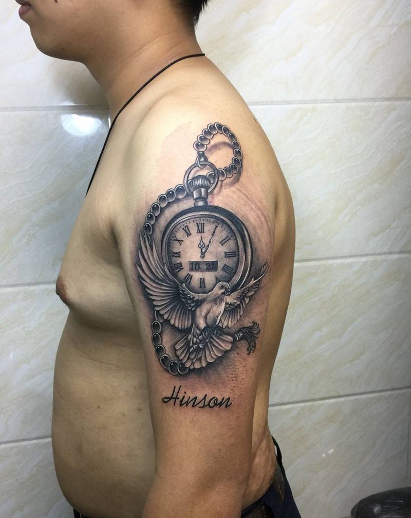 表与鸽纹身图片_成品手臂静物原创纹身图案