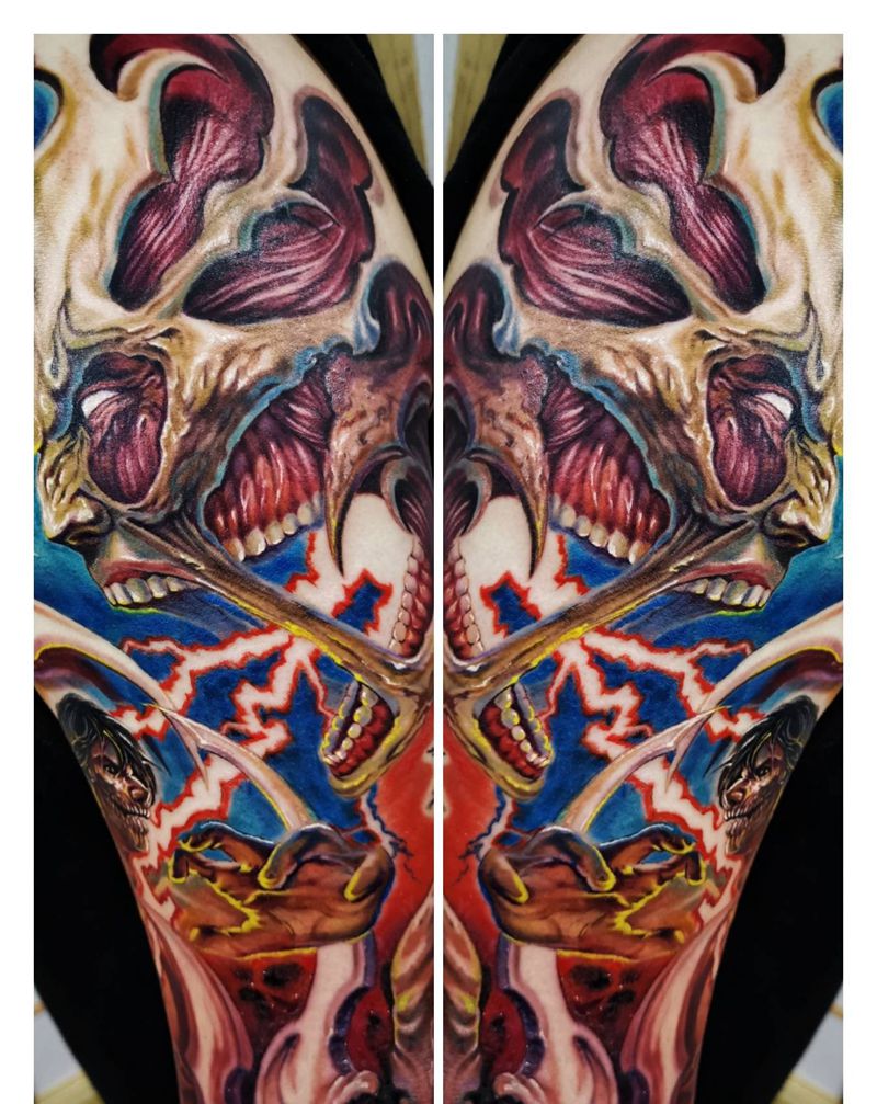 进击的巨人纹身图片_手臂New School卡通动漫进击的巨人纹身图案