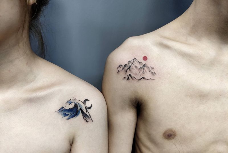 山盟海誓，日月同辉纹身图片_胸部肩部纹身图案