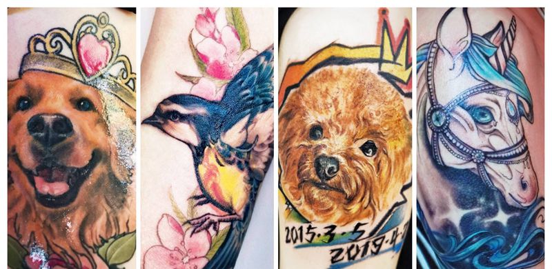 新美式纹身图片_手臂New School动物宠物纹身图案