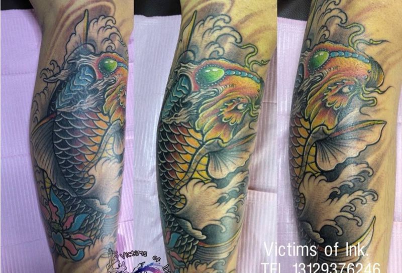 修改遮盖纹身图片_成品腿部原创传统纹身图案