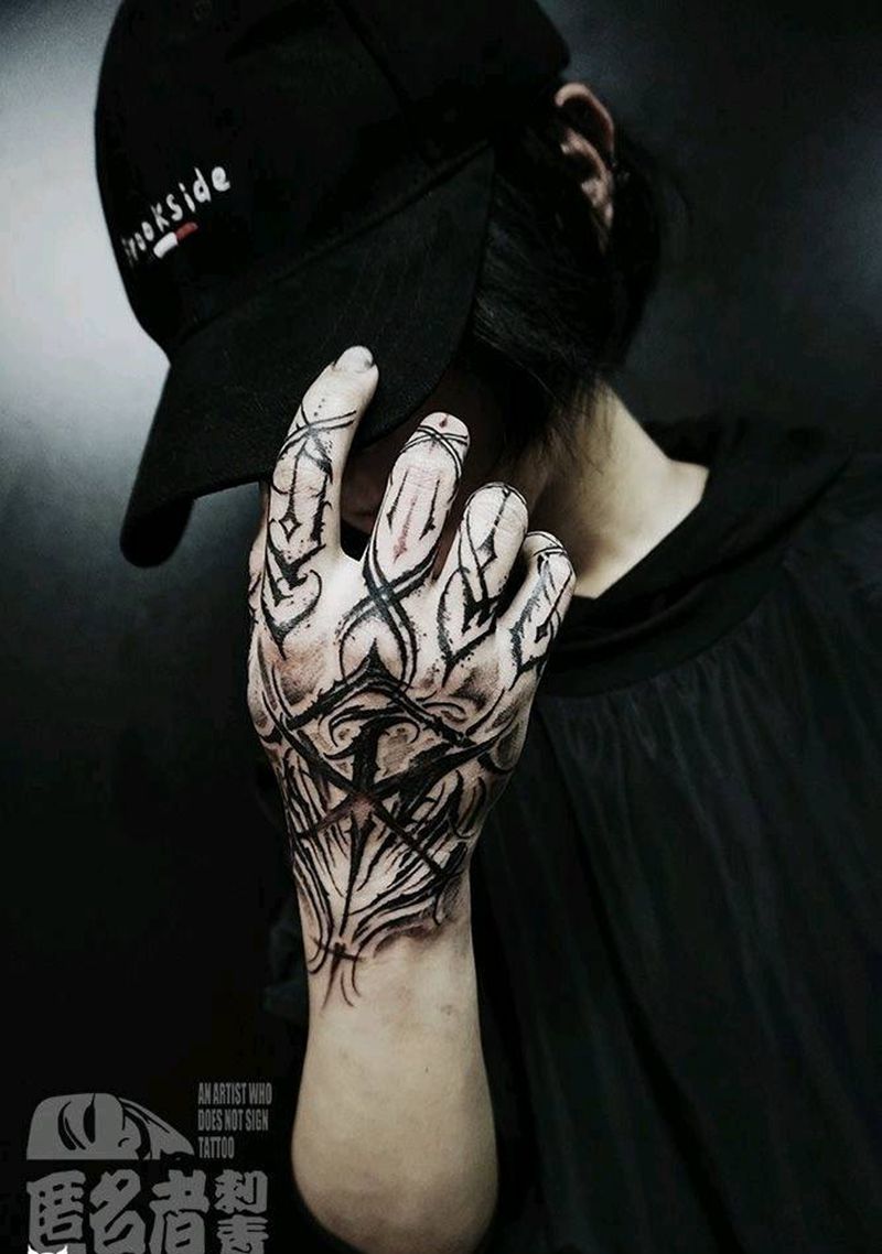 花体字  包手纹身图片_手部花体字花体字包手暗黑纹身图案