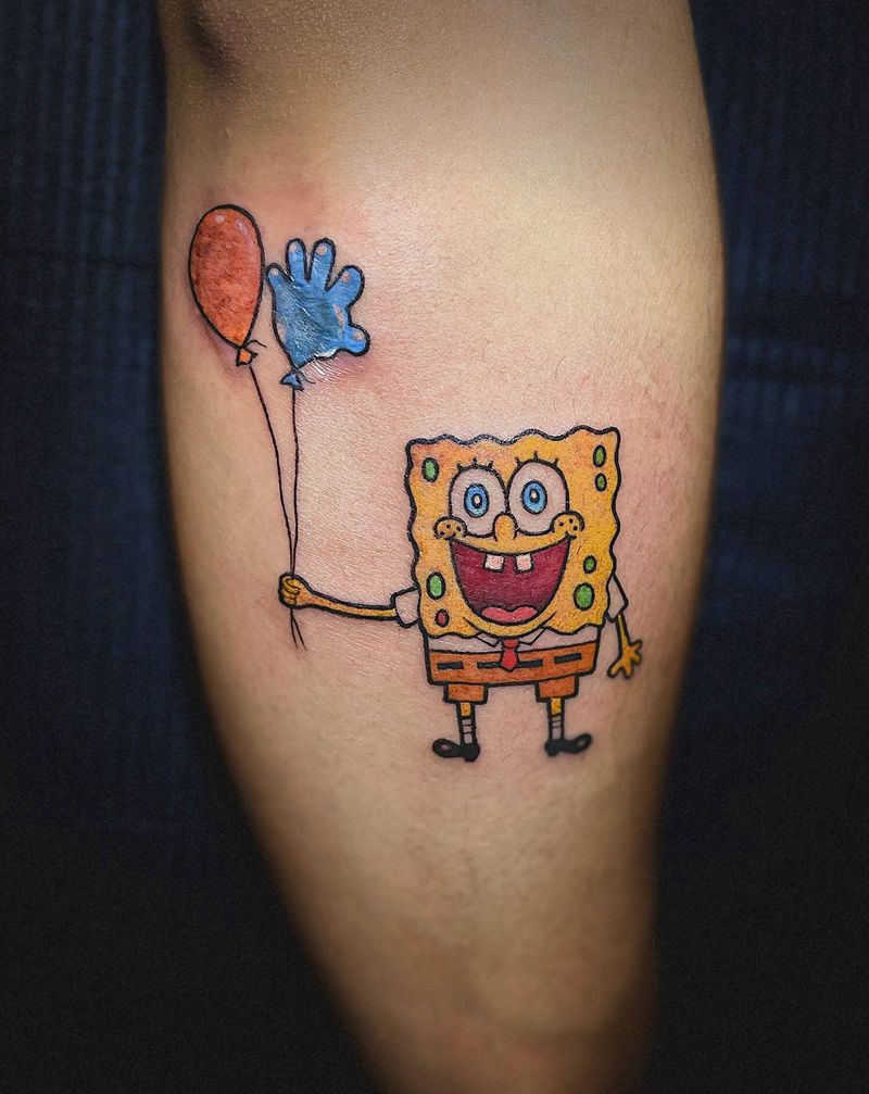 海绵宝宝纹身图片_手臂海绵宝宝纹身图案
