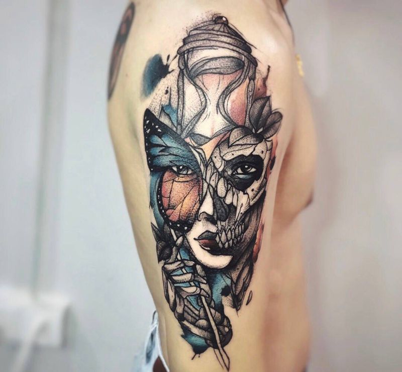 客人自带图纹身图片_手臂手部水墨水彩纹身图案