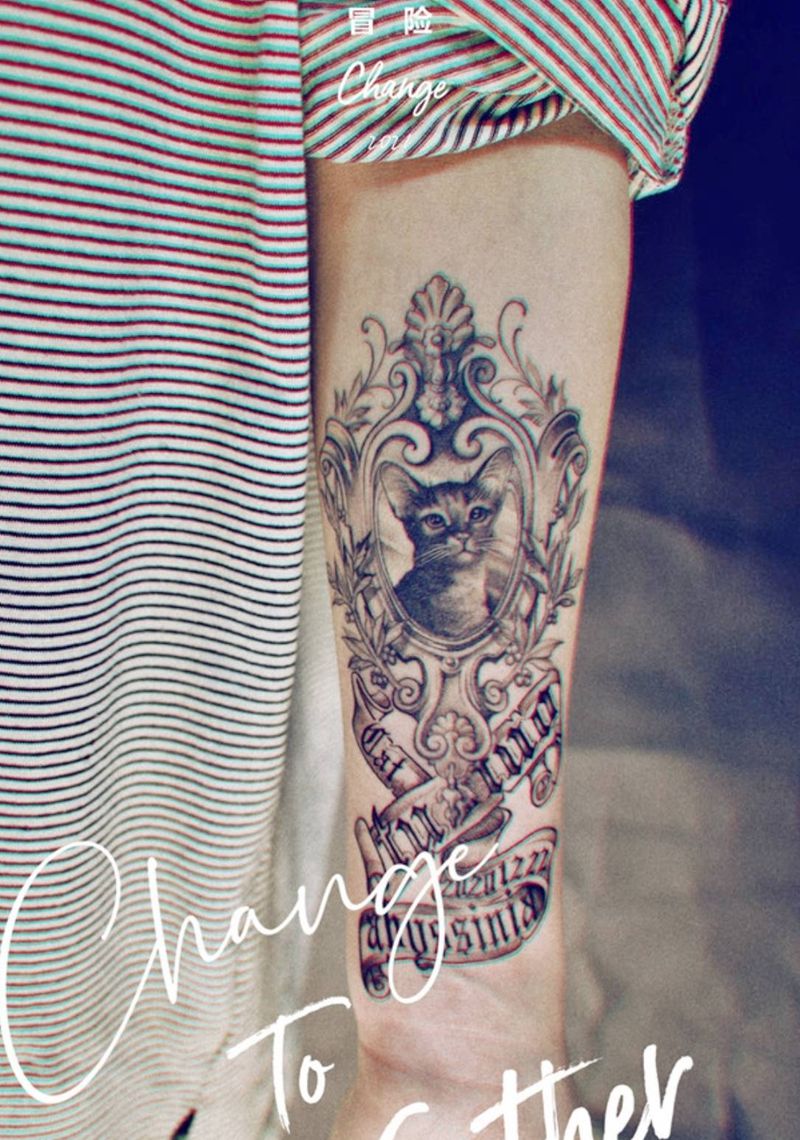 主子肖像纹身图片_手臂欧美写实花体字肖像巴洛克纹身图案