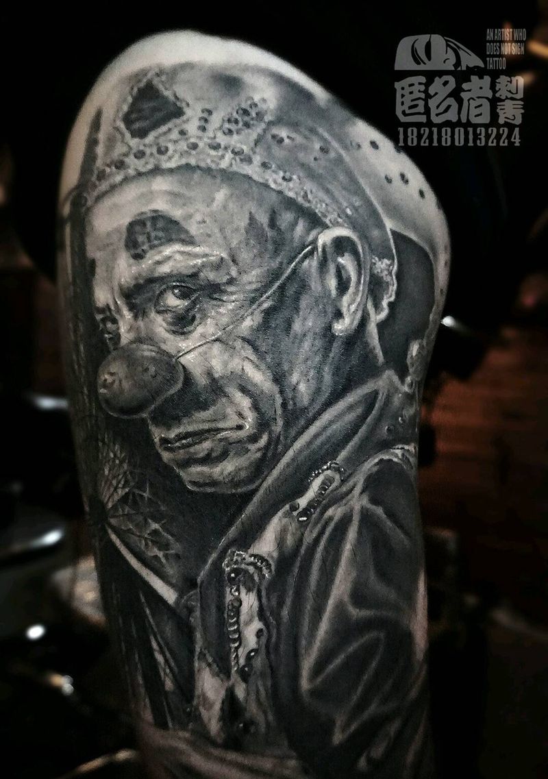 小丑纹身图片_腿部肖像写实人物原创广州成品纹身图案