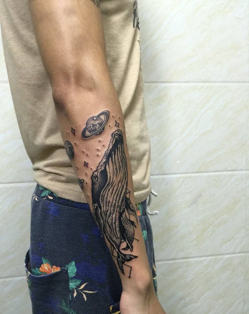 大鲸小鲸纹身图片_成品手臂动物原创纹身图案