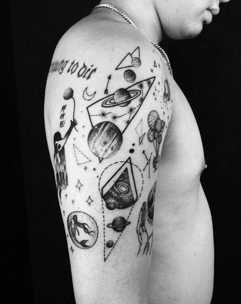 星系纹身图片_成品手臂原创人物几何纹身图案