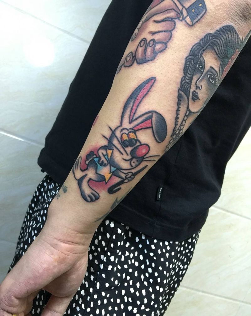oldschool兔纹身图片_成品手臂欧美动物纹身图案