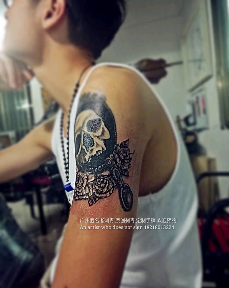 死神系列纹身图片_手臂欧美写实几何鬼神原创广州成品纹身图案
