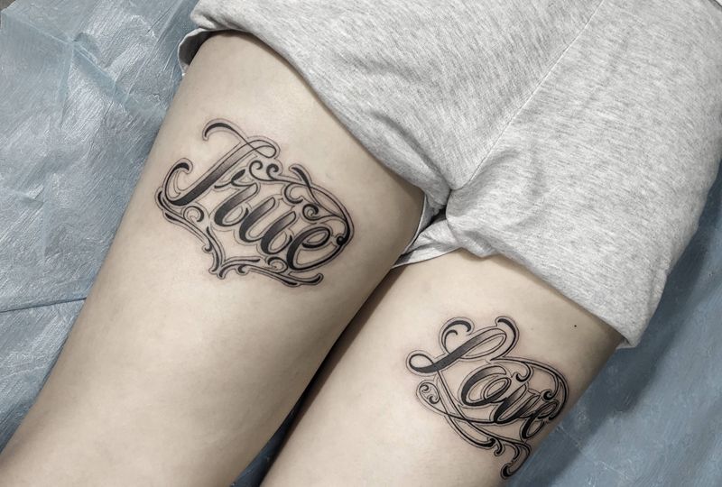 花体纹身图片_腿部纹身图案