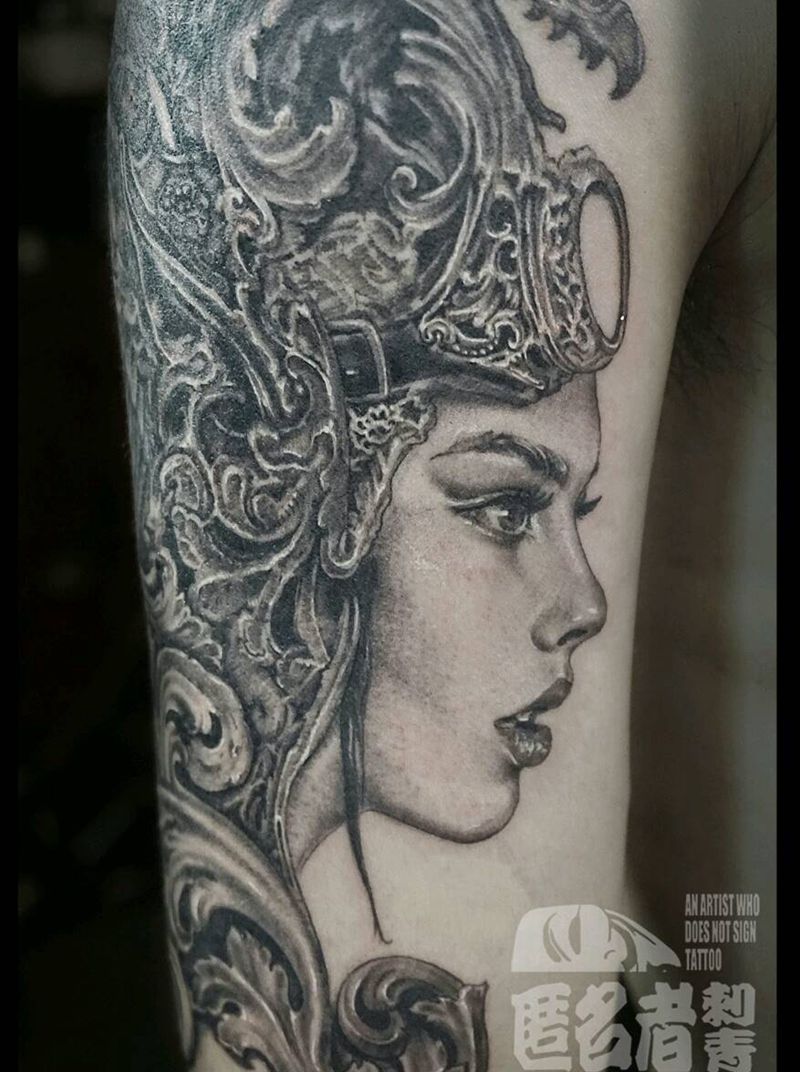 浮夸  冷艳纹身图片_肩部手臂欧美写实人物宗教原创广州匿名者成品纹身图案