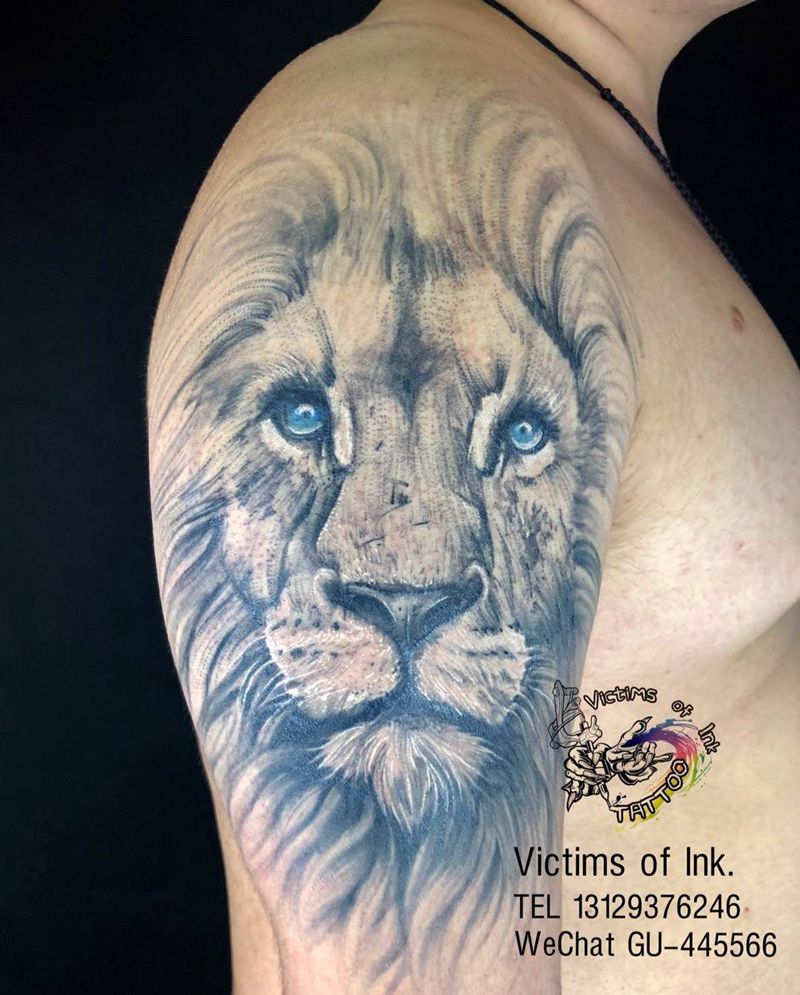 写实狮子纹身图片_成品手臂清新写实原创纹身图案