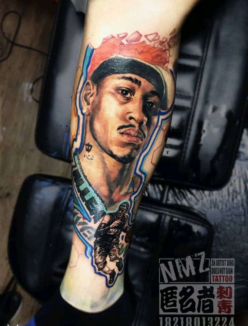 艾佛森纹身图片_手臂腿部欧美写实彩色肖像写实肖像篮球纹身图案