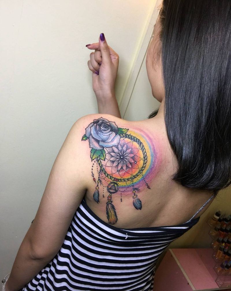 捕梦网、修改旧图纹身图片_成品背部清新静物原创纹身图案