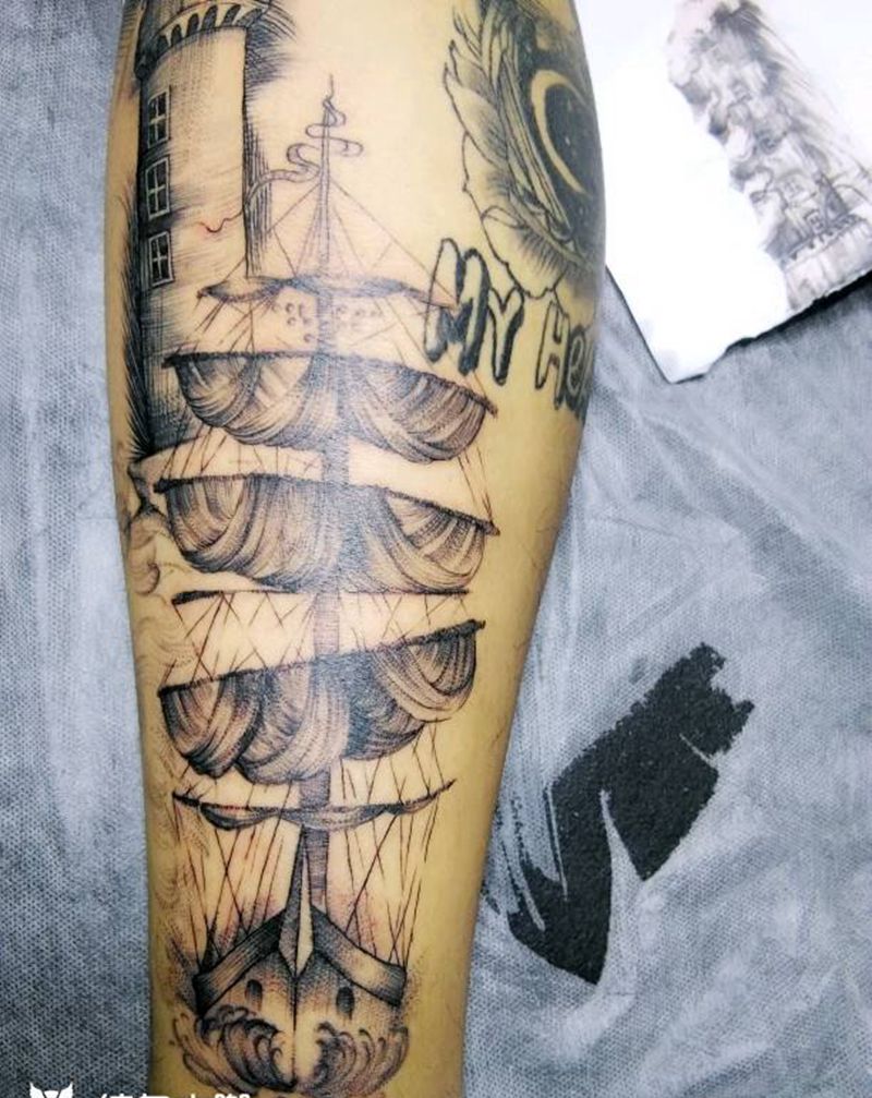 船。灯。纹身图片