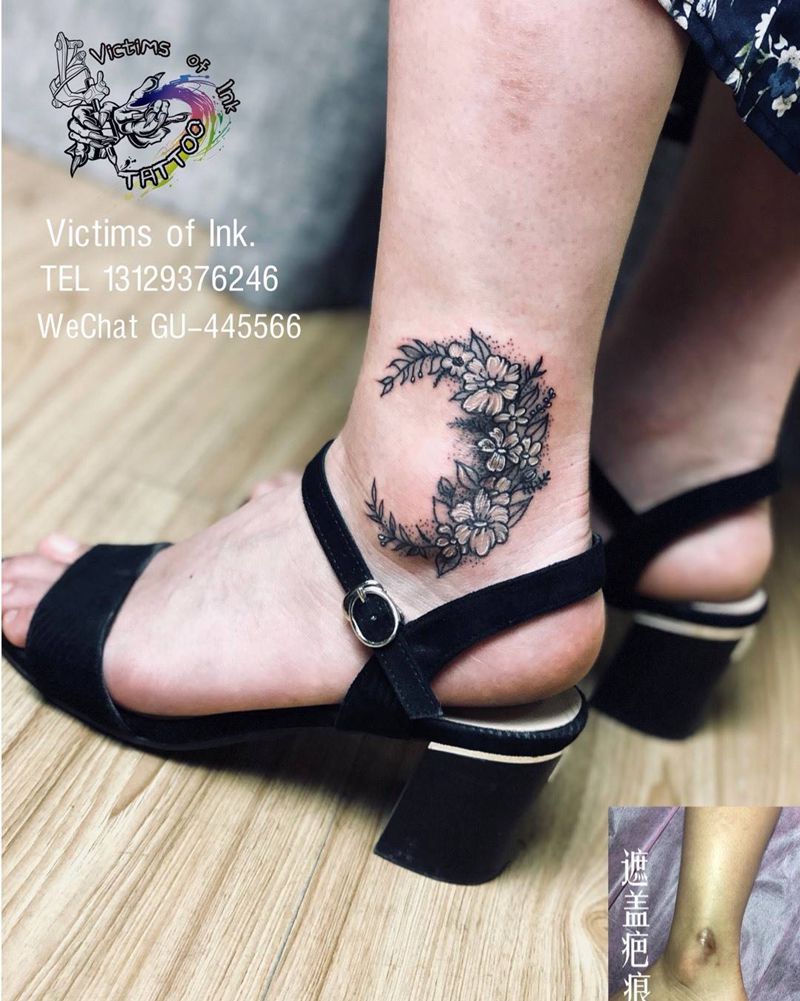 花纹身图片_成品腿部清新植物原创纹身图案