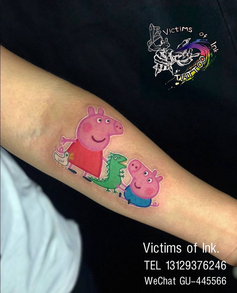 小猪佩奇纹身图片_成品手臂清新人物原创纹身图案