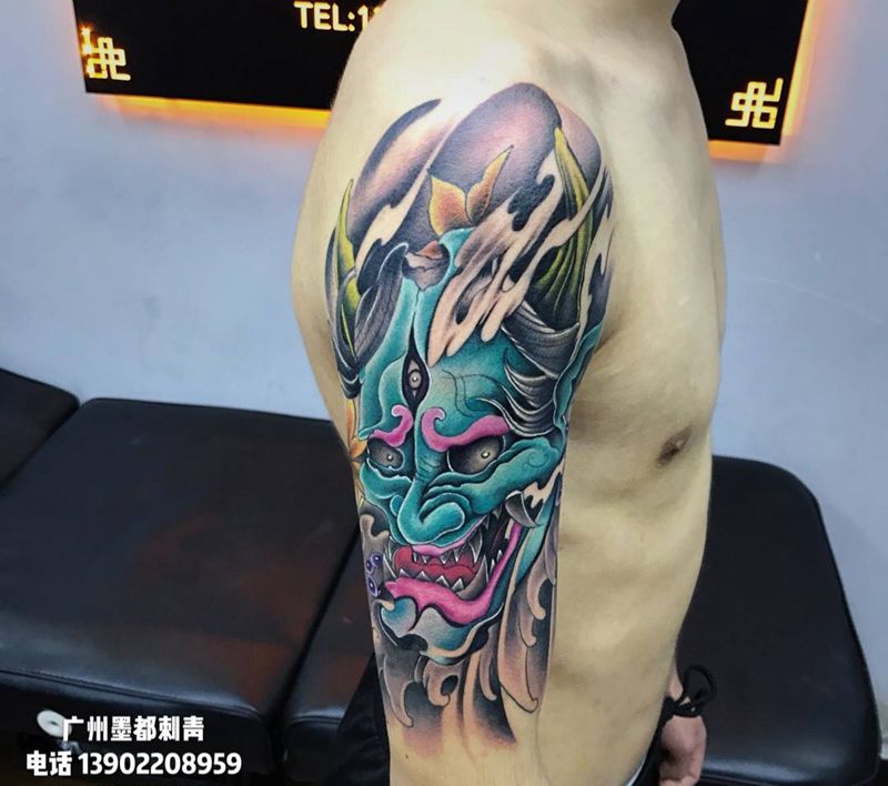 大臂般诺纹身图片_手部手臂肩部传统鬼神成品纹身图案