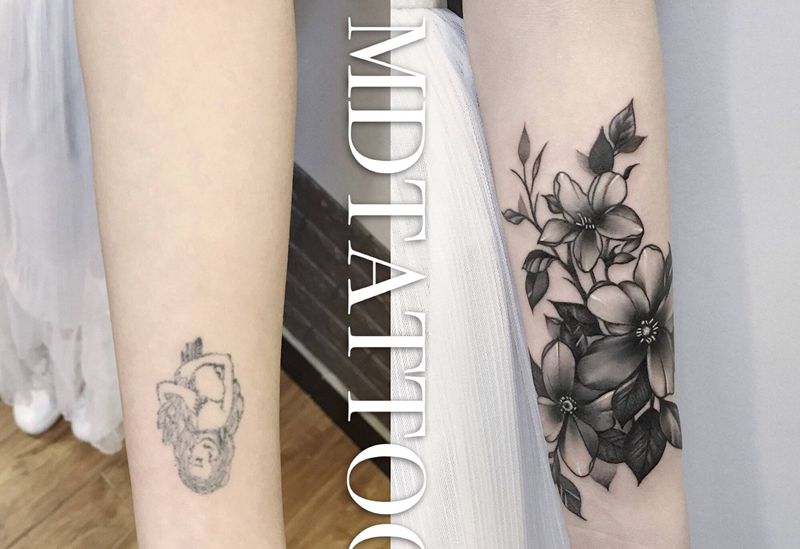 素花遮盖纹身图片_手部手臂几何欧美写实素花纹身图案