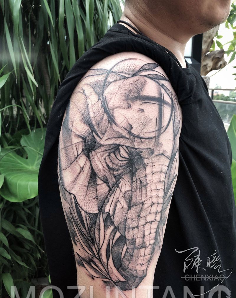 象纹身图片_手部几何纹身图案