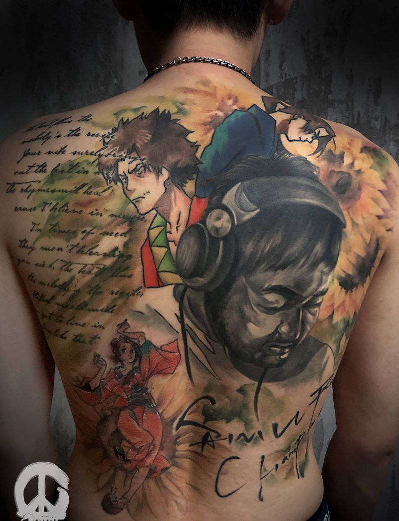 Nujabes的世界纹身图片_背部腰部水彩纹身图案