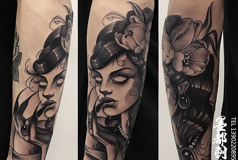 欧美人物纹身图片_手部手臂欧美写实New School人物纹身图案