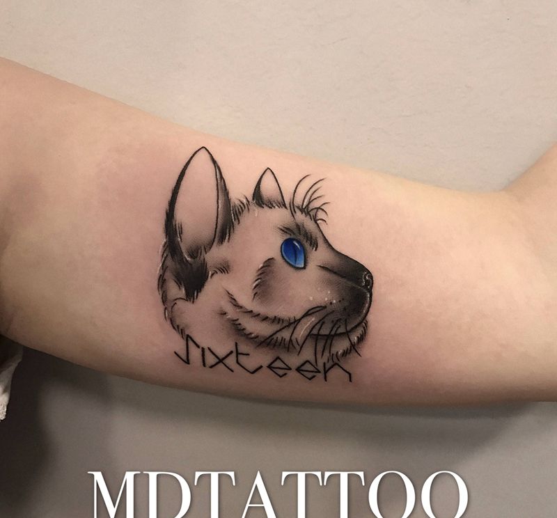 顾客家的猫纹身图片_手部手臂几何点刺猫小清新纹身图案