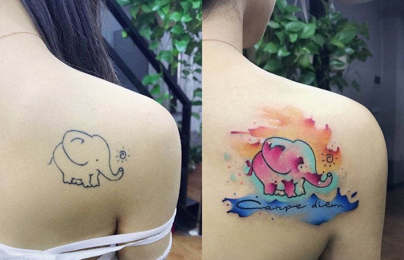 水彩纹身图片_背部水彩纹身图案