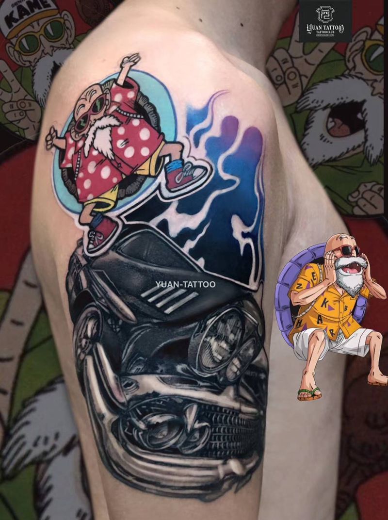 龟仙人v老爷车纹身图片_手臂欧美写实水彩纹身图案