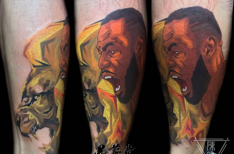 图腾詹姆斯纹身图片_成品腿部彩色纹身图案