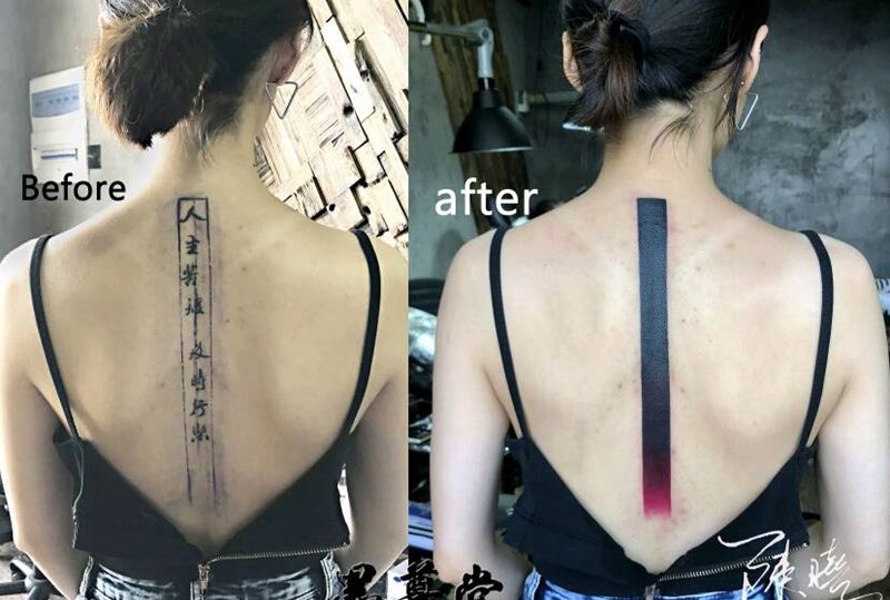 遮盖纹身图片_背部成品纹身图案