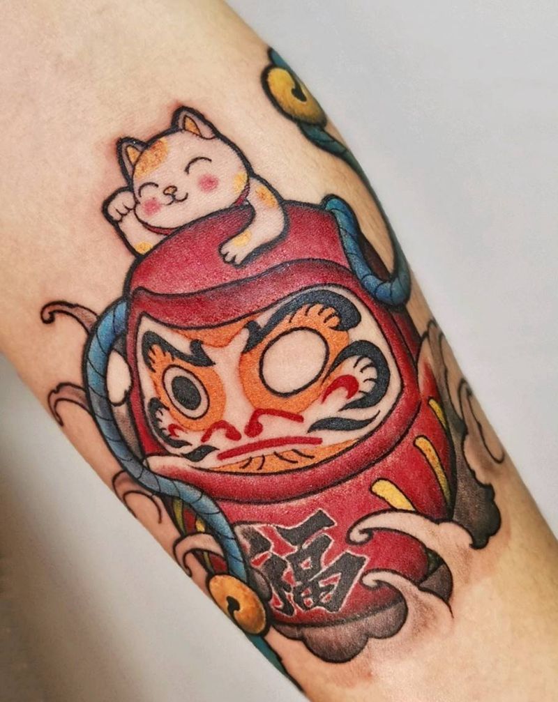 传统  达摩蛋纹身图片_手臂老传统达摩蛋纹身图案