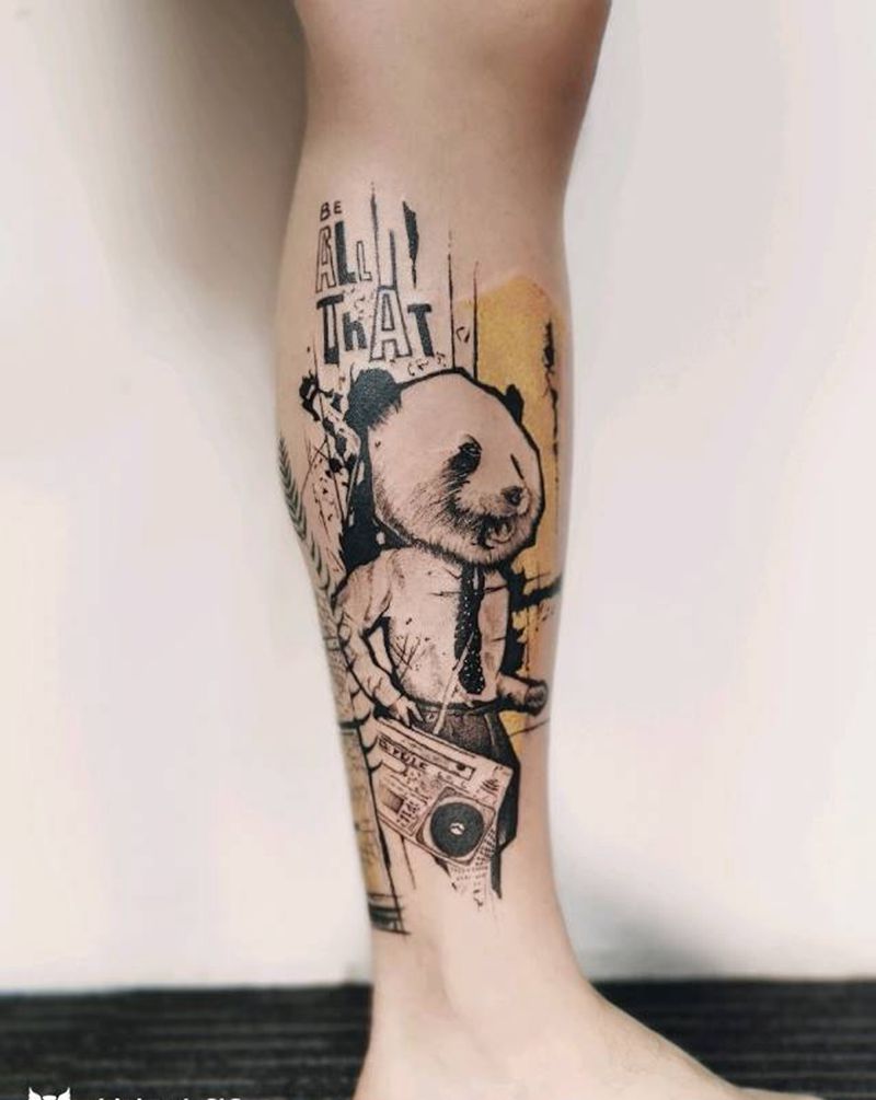 涂鸦 加班熊猫纹身图片_腿部涂鸦熊猫纹身图案
