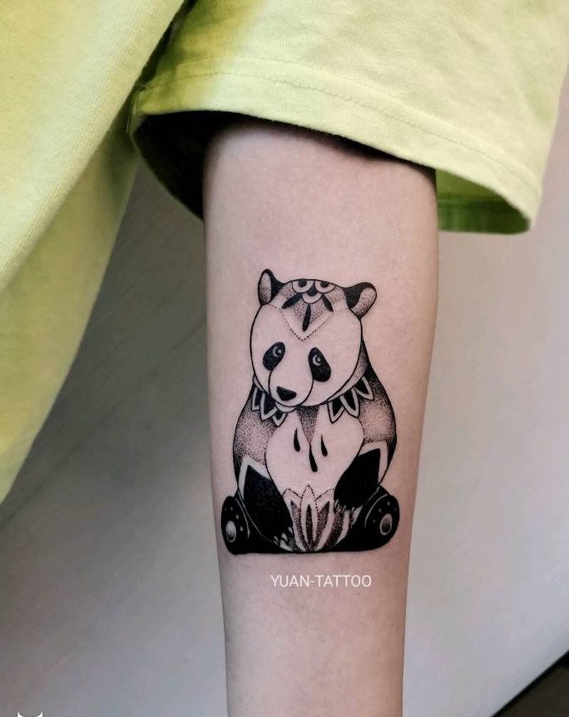 熊猫 点刺纹身图片_手臂腿部几何点刺纹身图案