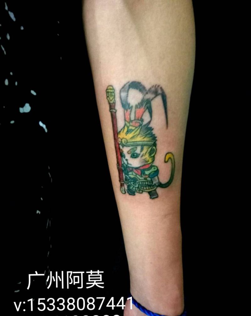 小悟空 小图 小清新纹身图片_臀部手臂欧美传统肖像清新写实成品手稿插画纹身图案