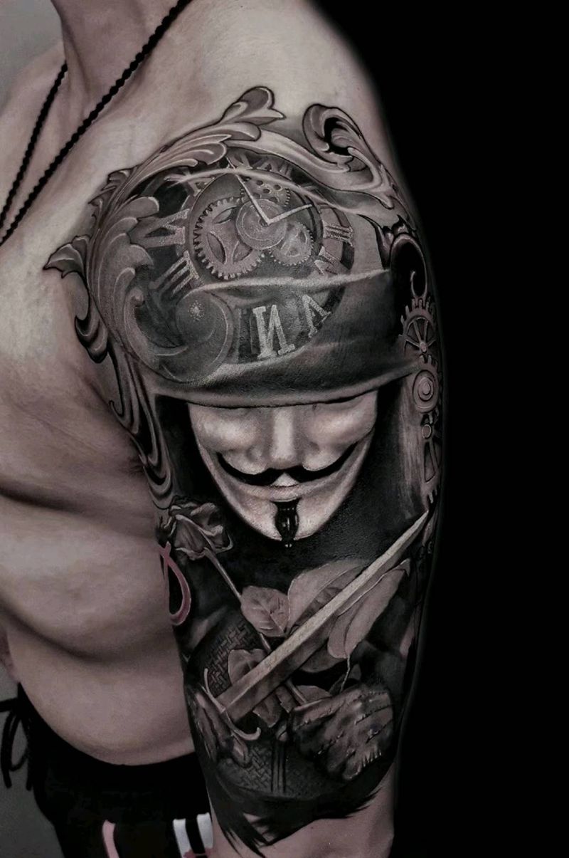 修改 翻新 遮盖 覆盖纹身图片_手臂肩部欧美写实修改  遮盖纹身图案