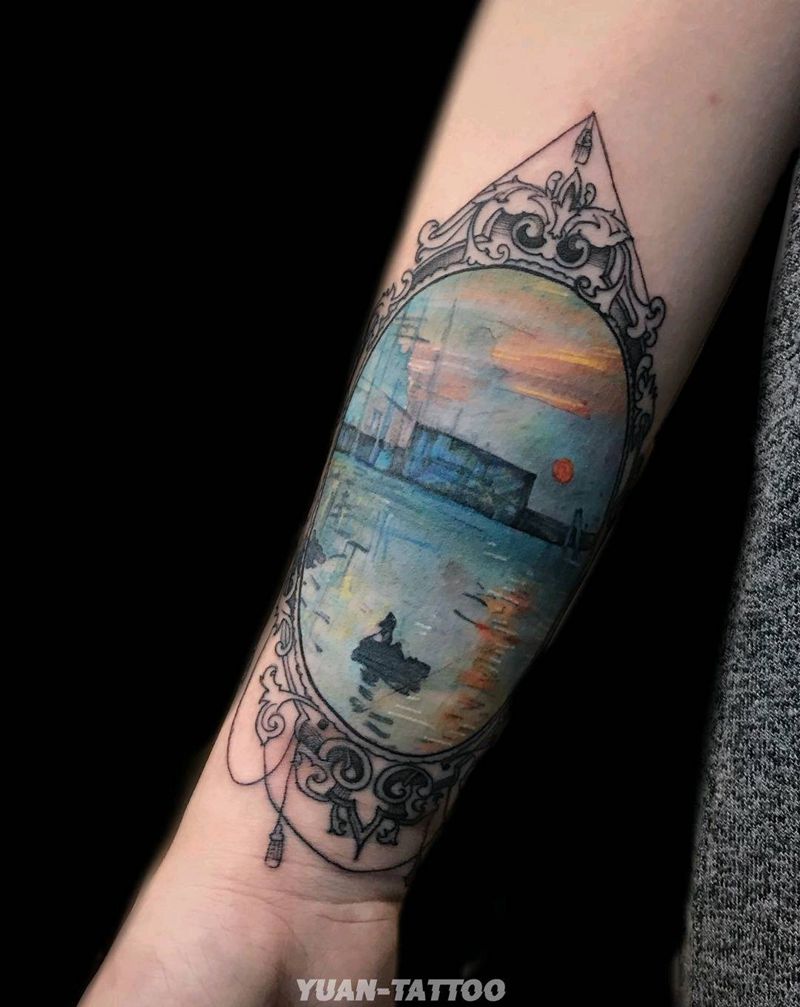 莫奈纹身图片_手臂手部水彩水墨名画风景纹身图案