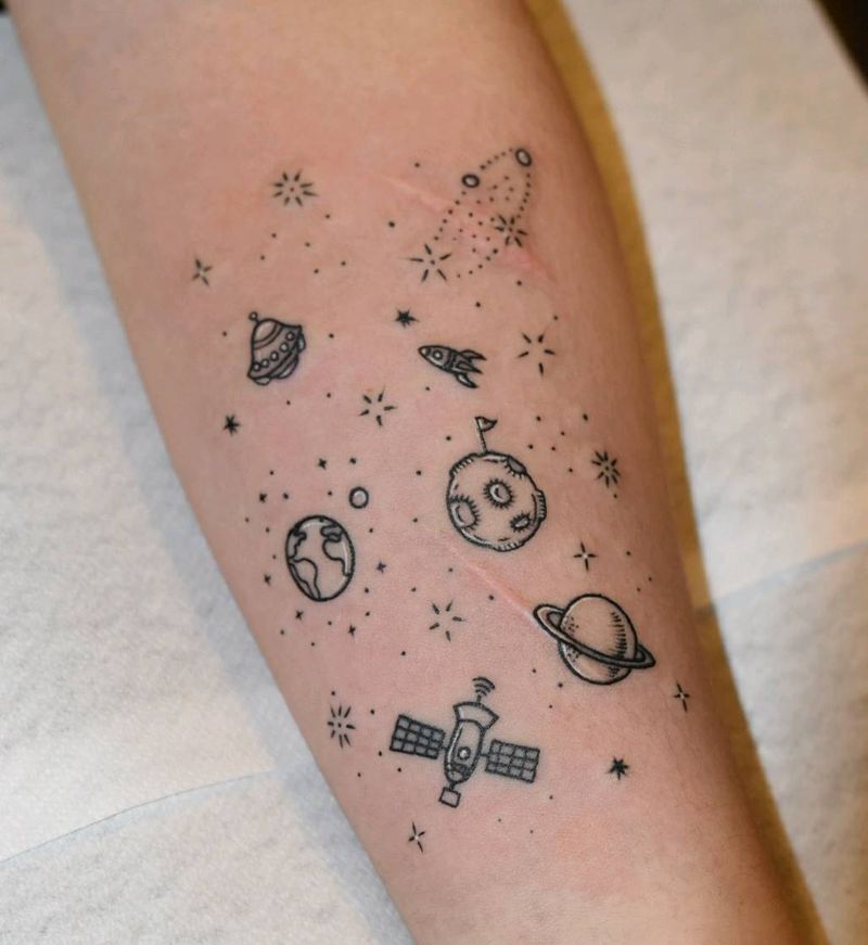 小清新，星球纹身图片_手部点刺小清新星球银河系纹身图案