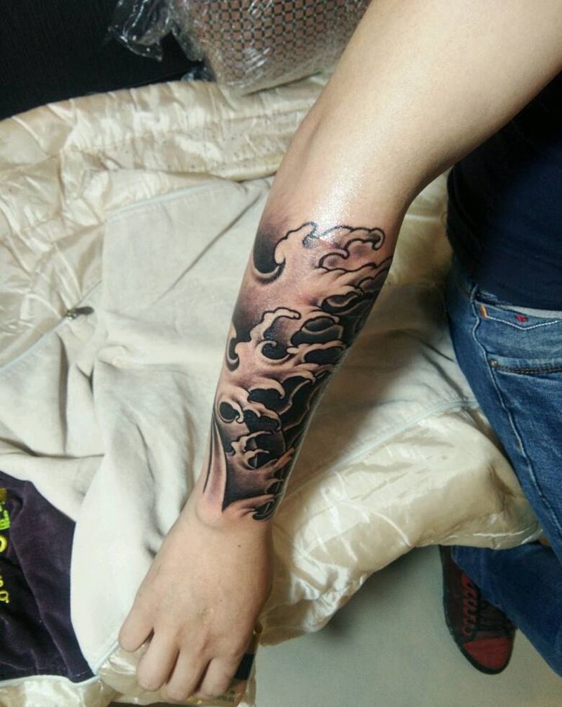 浪花纹身图片_手臂传统原创纹身图案