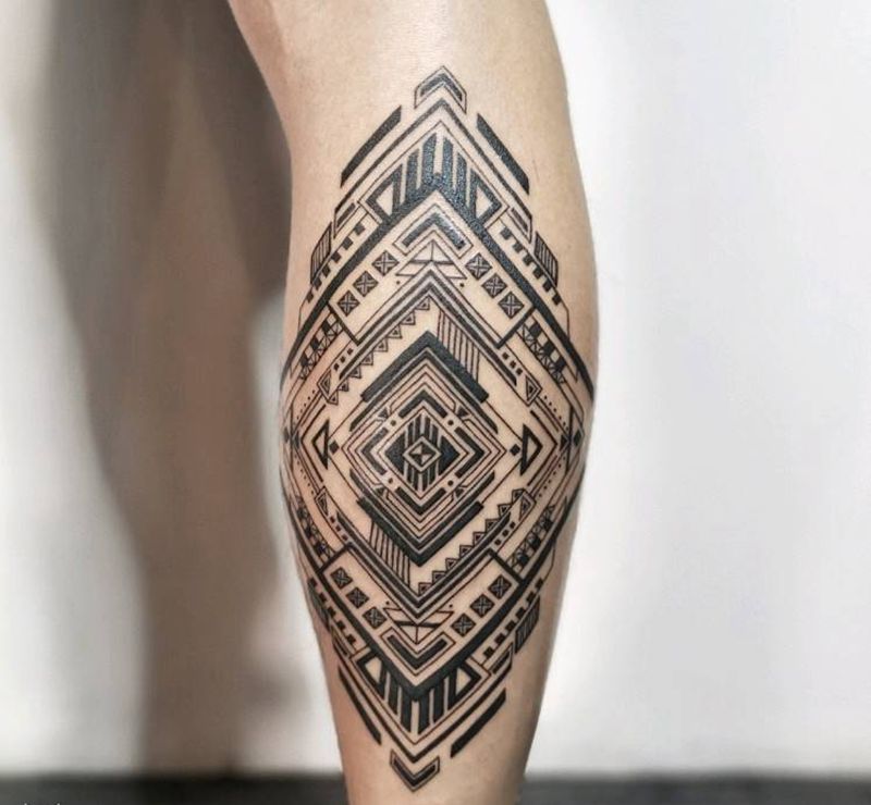 扎瞎眼系列  几何图腾纹身图片_腿部图腾纹身图案