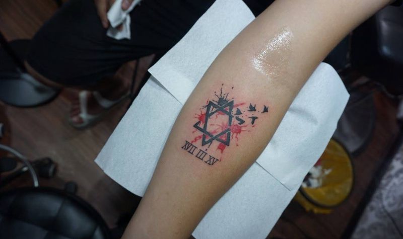 泼墨纹身图片_成品手臂欧美纹身图案